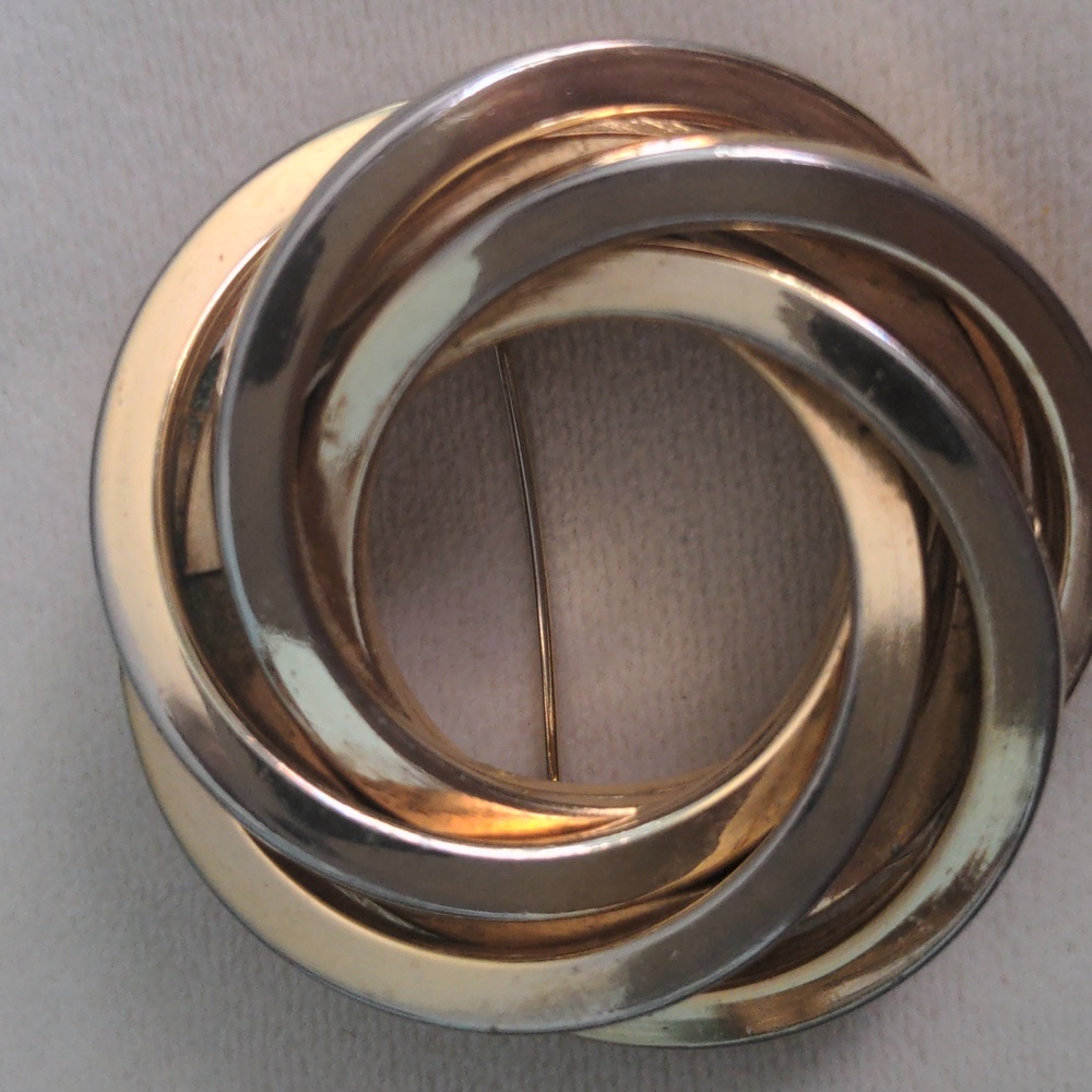 Gold Interlocking Circle Brooch, Statement Pin Vi… - image 2